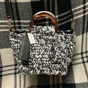 Banana Republic black & white crocheted raffia crossbody bag